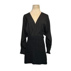 Zara Black Contrasting Tweed  V-Neck Long Sleeve Mini Dress Size S